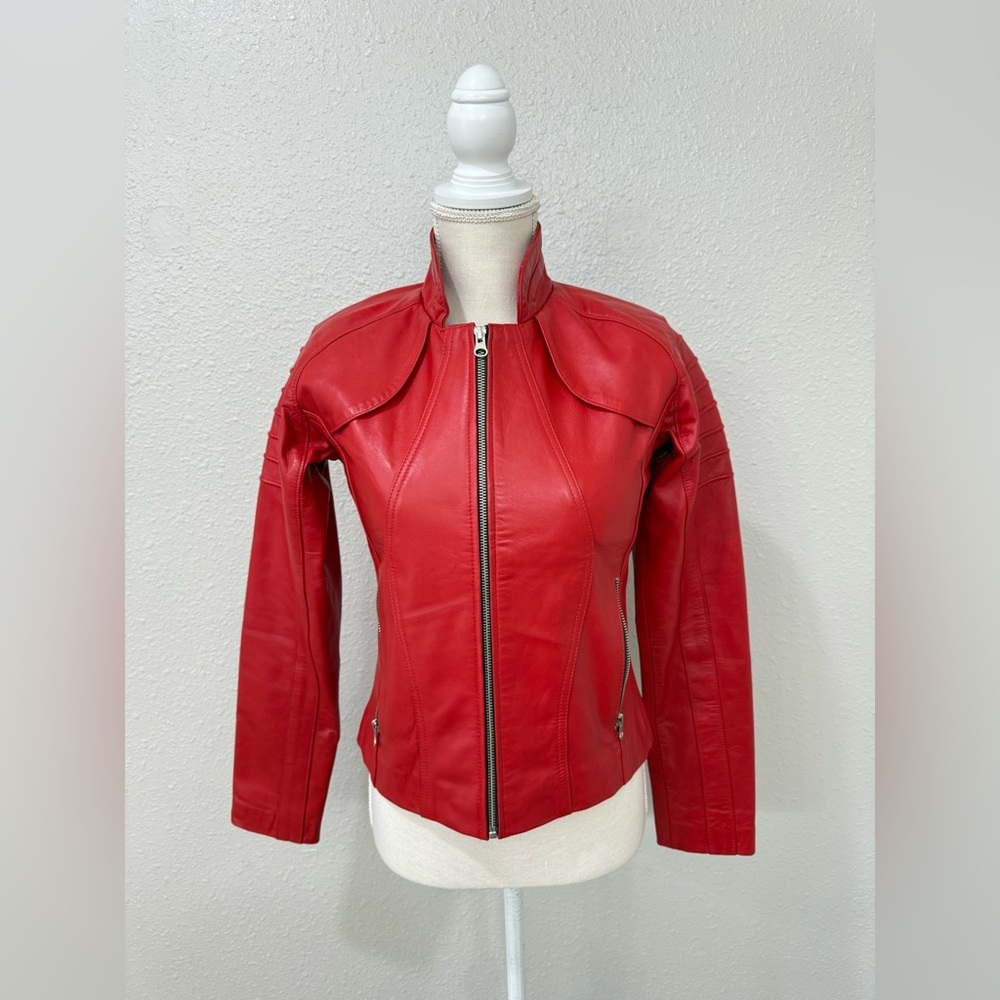 Leather Cult Red Motorcycle Jacket Size S